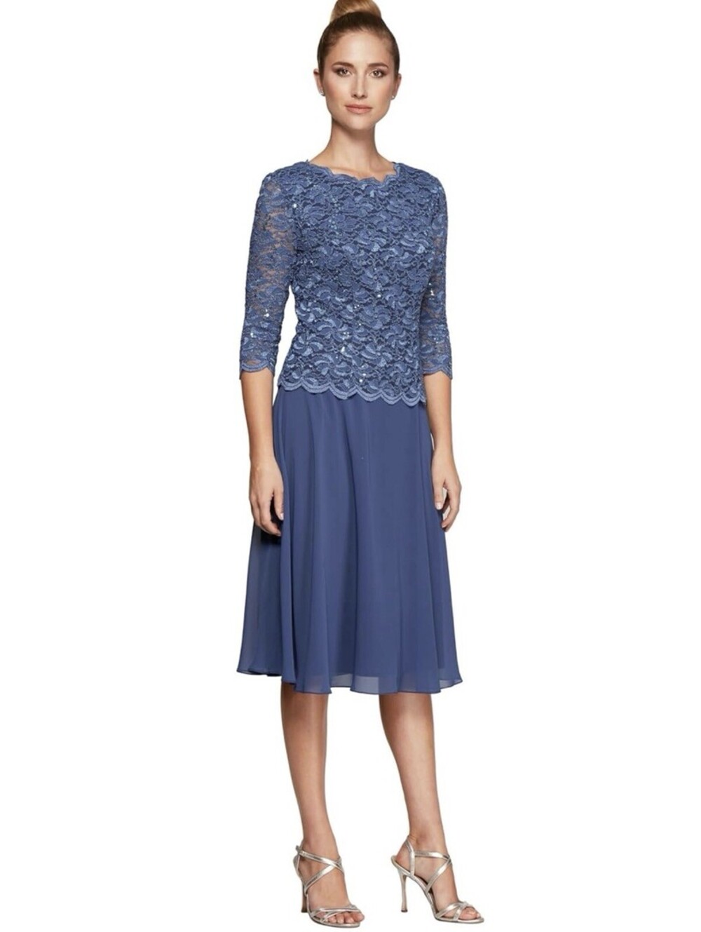 Alex Evenings Embroidered Bodice Cocktail Dress Size 12P Wedgewood NWT $199